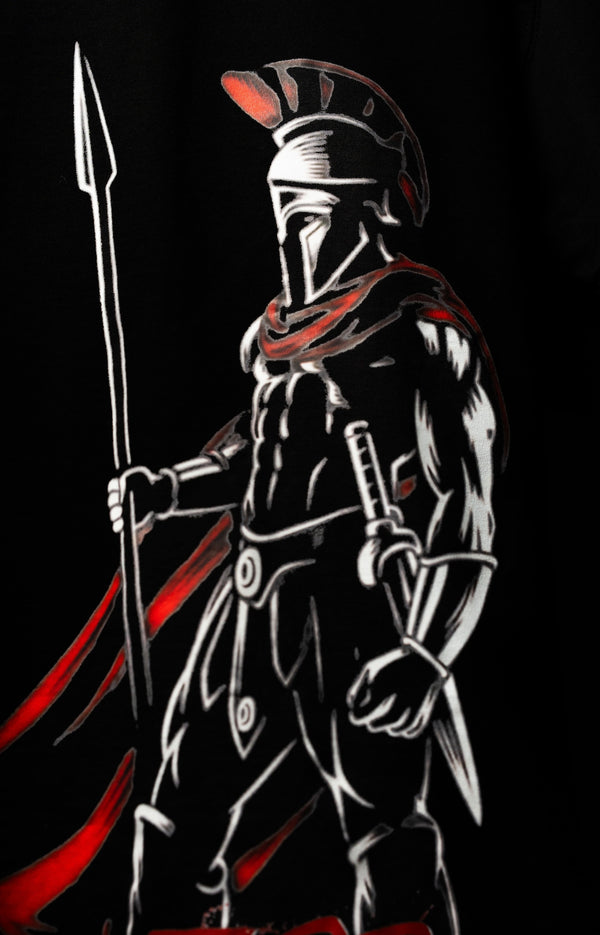 BUYBOT “Spartan Valor” Warrior Graphic Oversized Tee – Black Edition