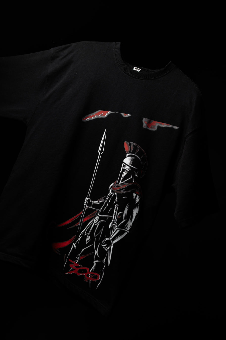 BUYBOT “Spartan Valor” Warrior Graphic Oversized Tee – Black Edition