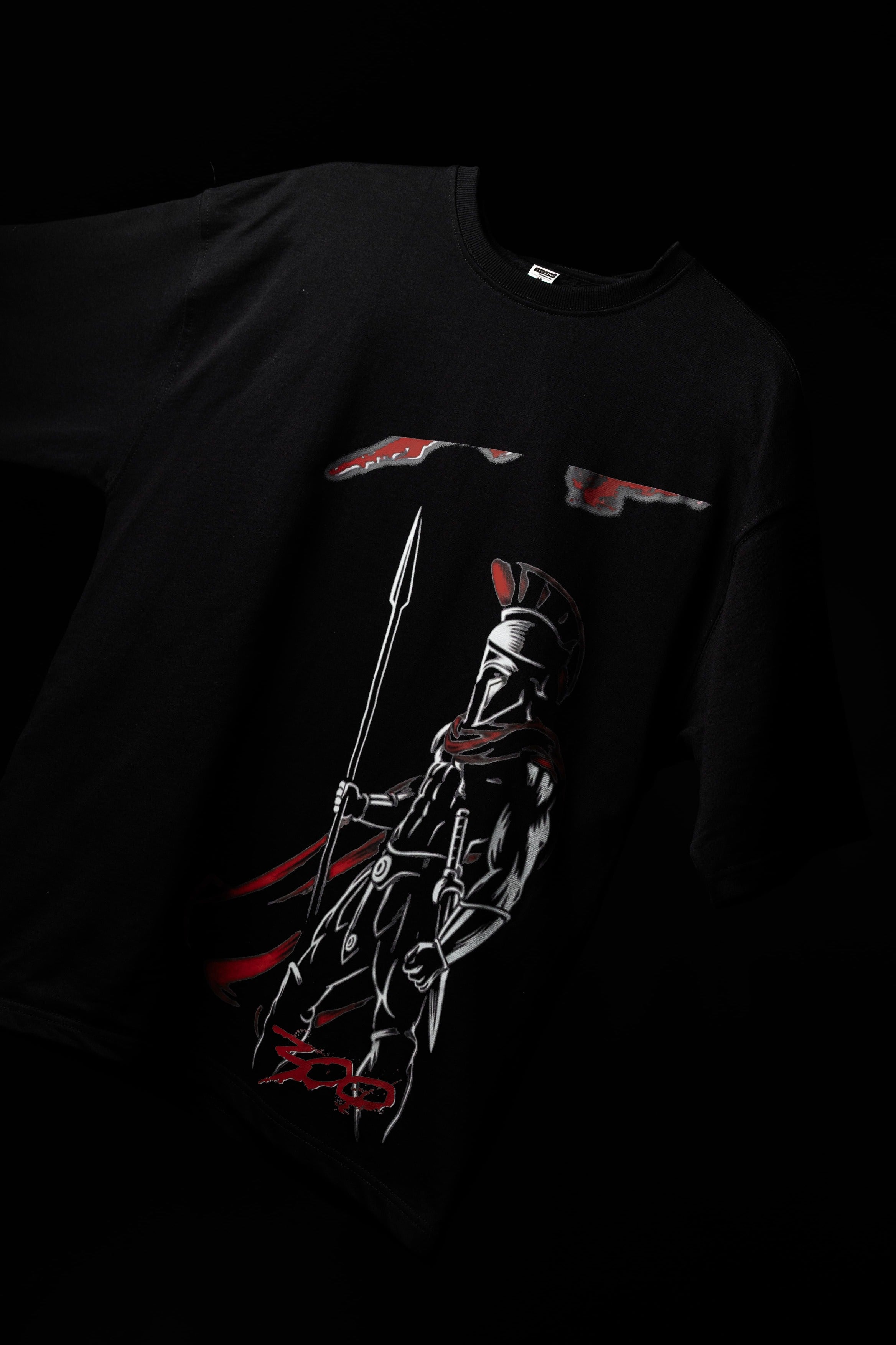 BUYBOT “Spartan Valor” Warrior Graphic Oversized Tee – Black Edition