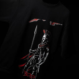 BUYBOT “Spartan Valor” Warrior Graphic Oversized Tee – Black Edition