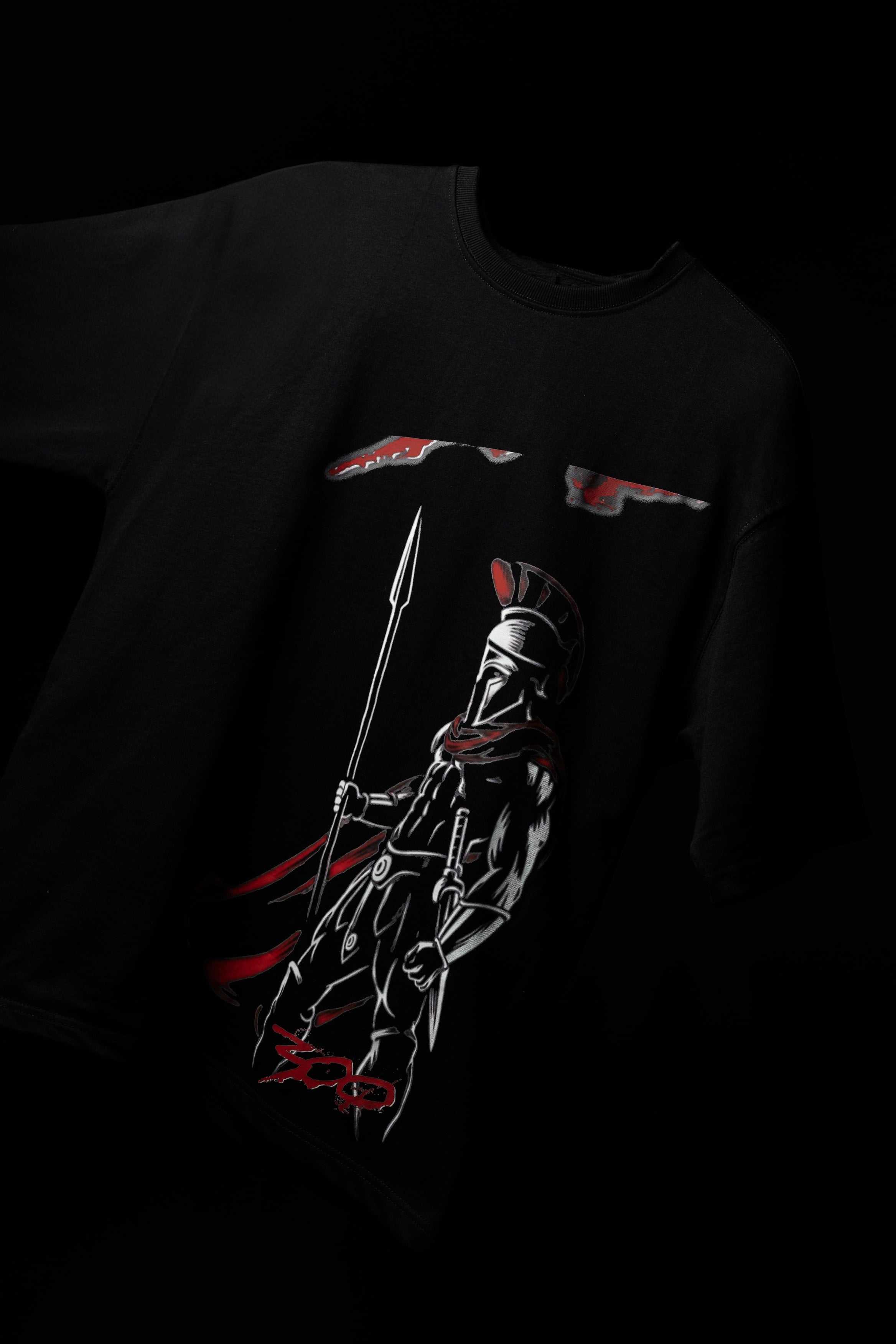 BUYBOT “Spartan Valor” Warrior Graphic Oversized Tee – Black Edition
