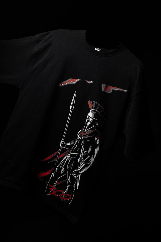 BUYBOT “Spartan Valor” Warrior Graphic Oversized Tee – Black Edition