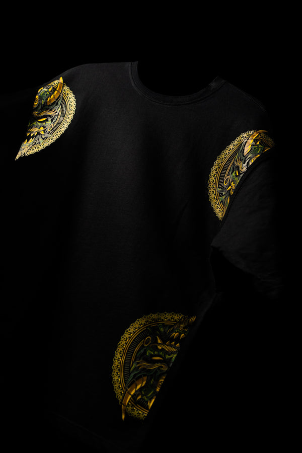 BUYBOT “Golden Oni” Oversized Graphic Tee – Black Edition