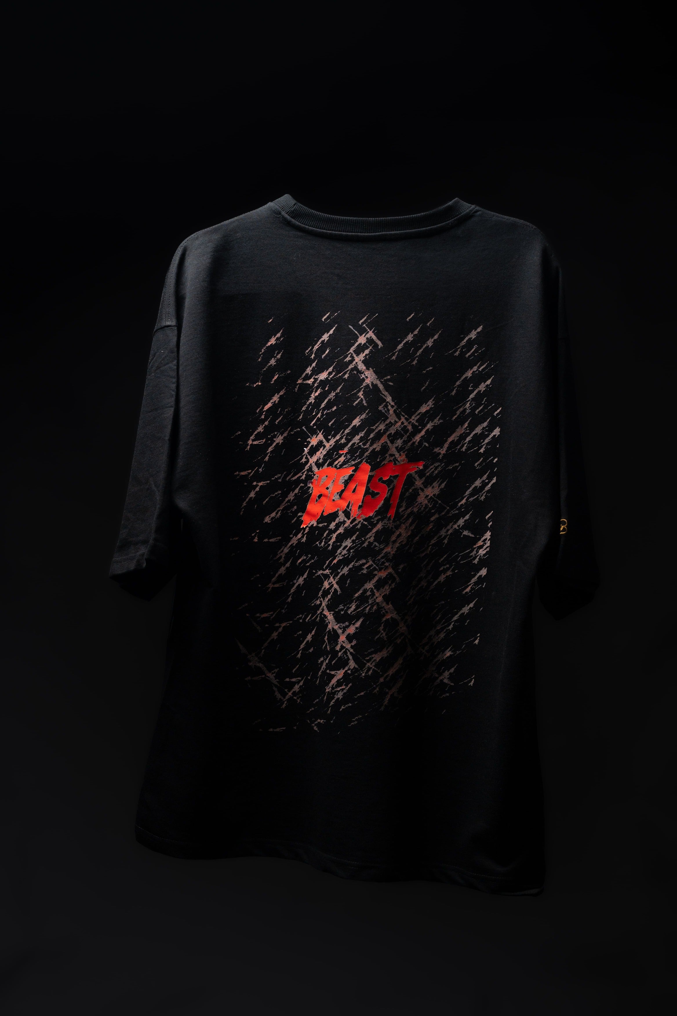 BUYBOT “Beast Mode” Wolf Graphic Oversized Tee – Black Edition