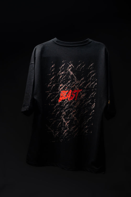 BUYBOT “Beast Mode” Wolf Graphic Oversized Tee – Black Edition