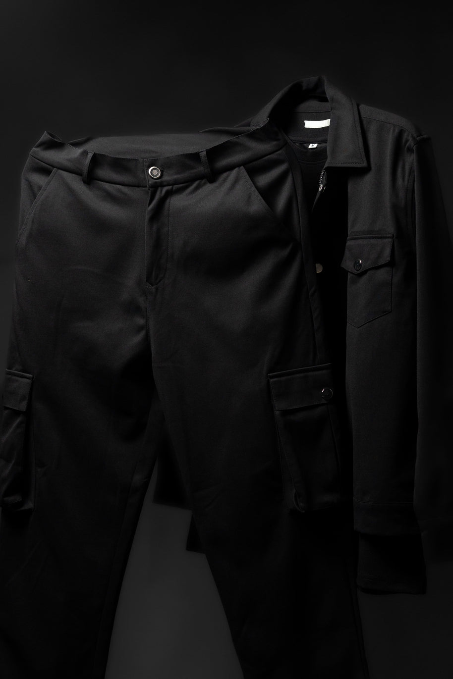 Men’s Black 2-Pocket Cargo Co-ord Set (Shacket & Cargo Pants)