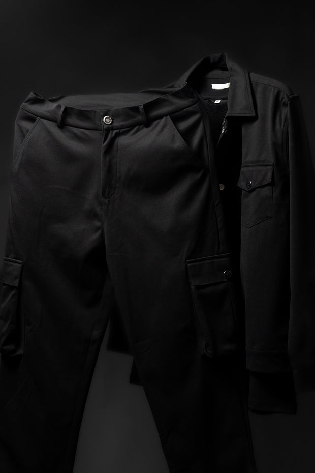 Men’s Black 2-Pocket Cargo Co-ord Set (Shacket & Cargo Pants)