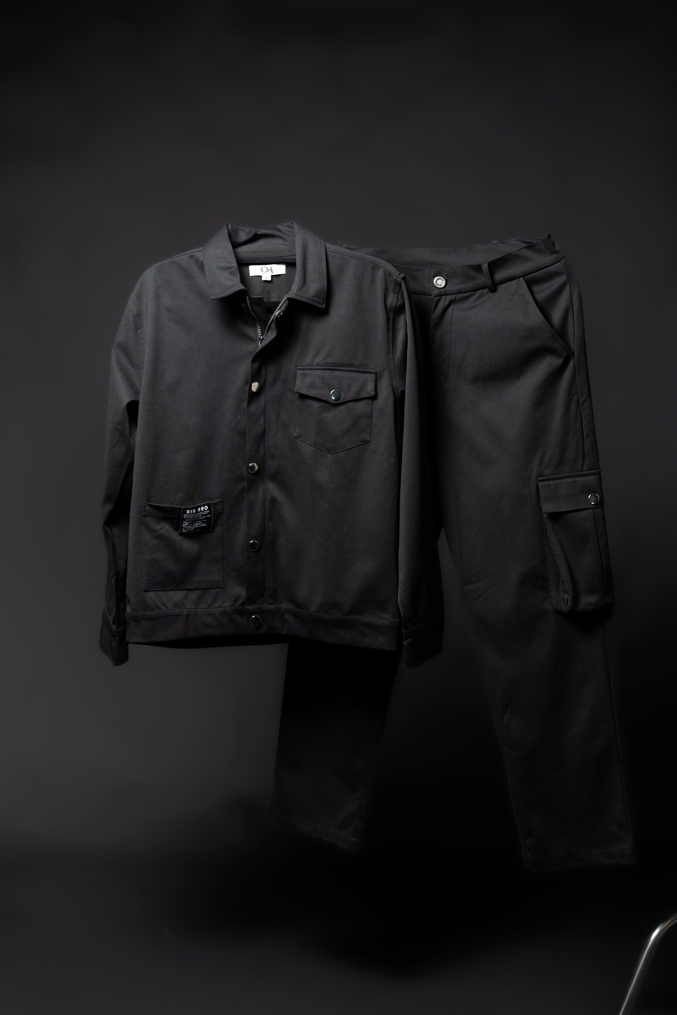 Men’s Black 2-Pocket Cargo Co-ord Set (Shacket & Cargo Pants)
