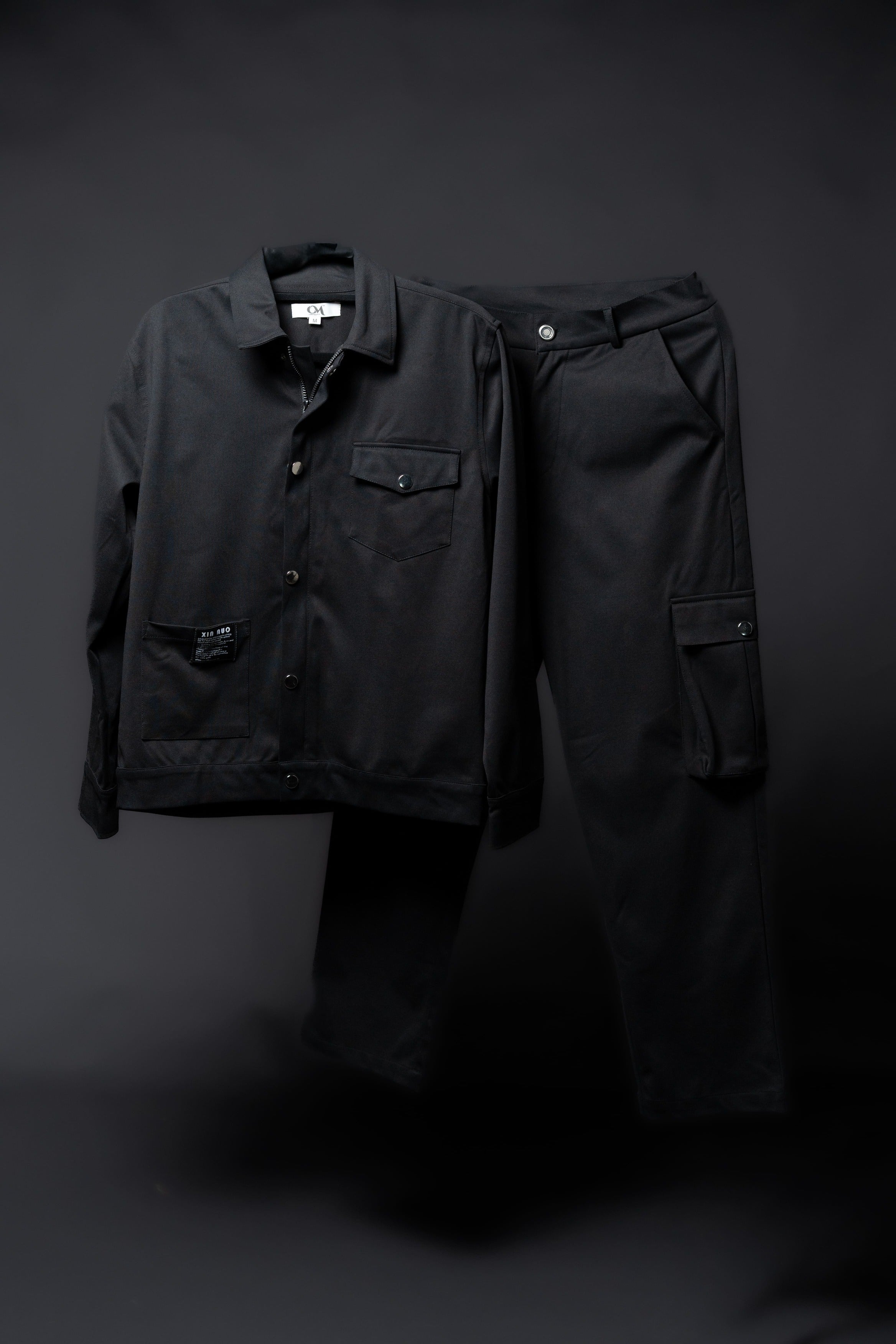 Men’s Black 2-Pocket Cargo Co-ord Set (Shacket & Cargo Pants)