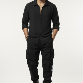 Men’s Black 4-Pocket Cargo Co-ord Set (Shirt & Cargo Pants)