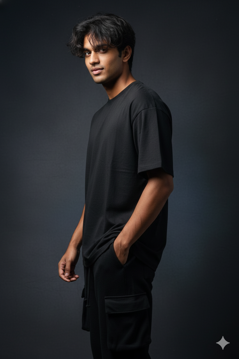 Men’s Black 4-Pocket Cargo Co-ord Set (T-Shirt & Cargo Pants)