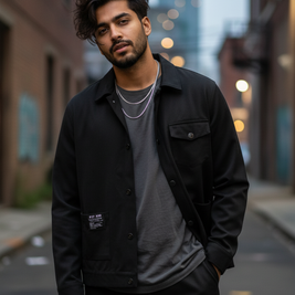 Men’s Black 2-Pocket Cargo Co-ord Set (Shacket & Cargo Pants)