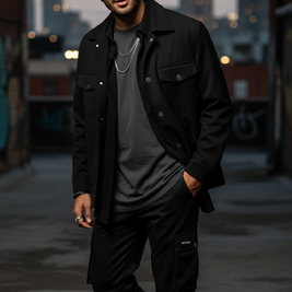 Men’s Black 2-Pocket Cargo Co-ord Set (Shacket & Cargo Pants)