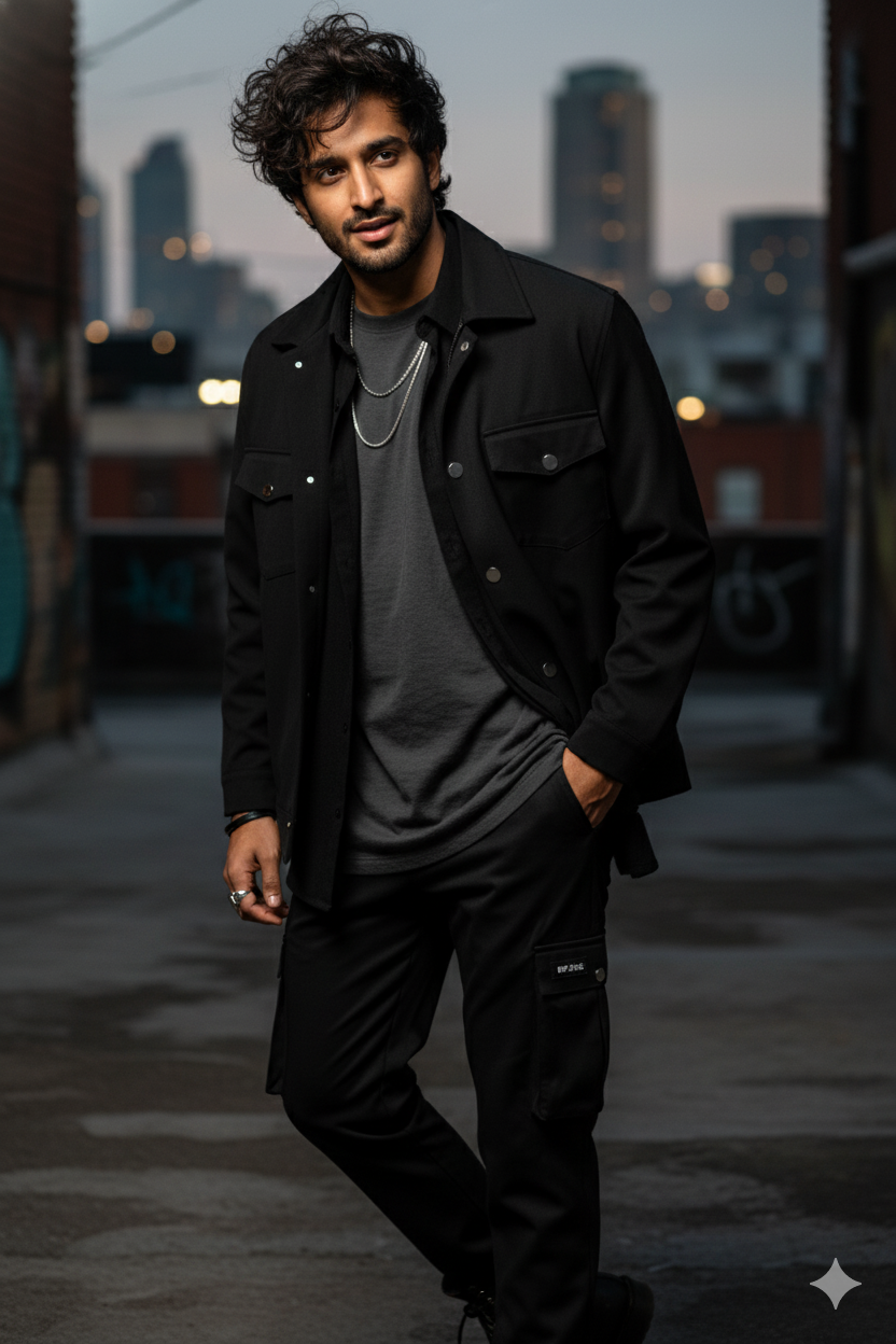 Men’s Black 2-Pocket Cargo Co-ord Set (Shacket & Cargo Pants)