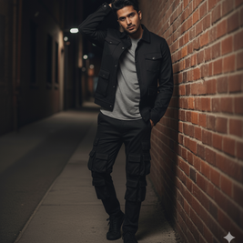 Men’s Black 4-Pocket Cargo Co-ord Set (Shacket & Cargo Pants)