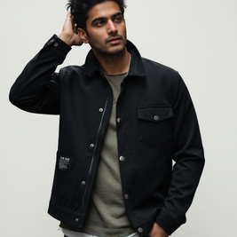 Men’s Black Shacket – Relaxed Fit, Breathable Fabric, Casual Streetwear Outerwear