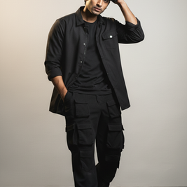 Men’s Black 6-Pocket Cargo Co-ord Set (Shacket & Cargo Pants)