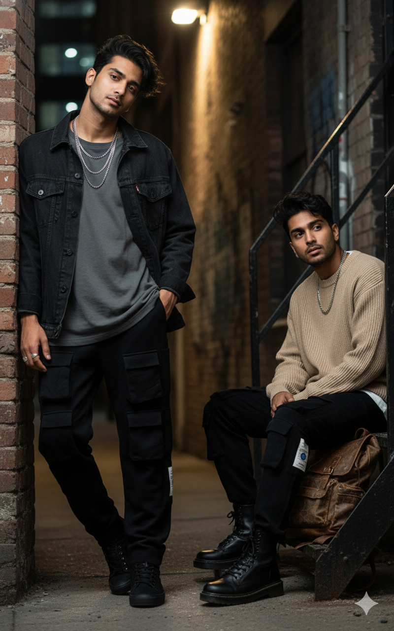 Men’s Black 6-Pocket Cargo Pants – Comfortable & Functional Streetwear