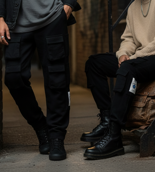 BUYBOT Men’s Black 12 (twelve)Pocket Cargo