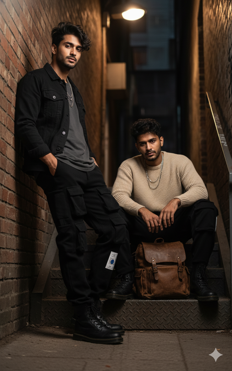 Men’s Black 6-Pocket Cargo Pants – Comfortable & Functional Streetwear