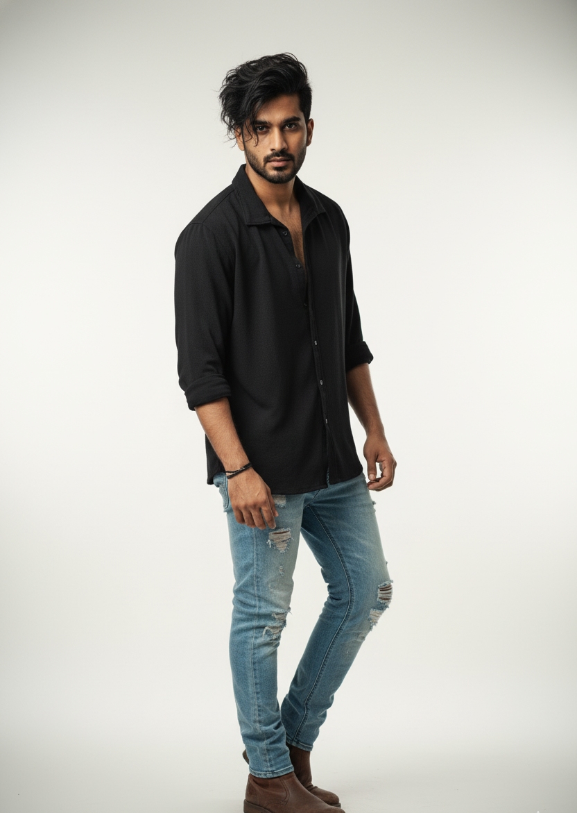 Men’s Black Shirt – Relaxed Fit, Minimalist Style