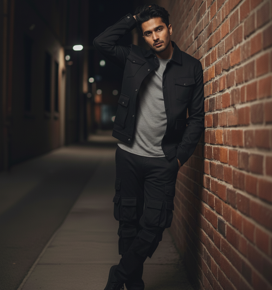 Men’s Black Shacket – Relaxed Fit, Breathable Fabric, Casual Streetwear Outerwear