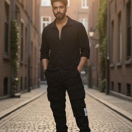 Men’s Black 4-Pocket Cargo Co-ord Set (Shirt & Cargo Pants)