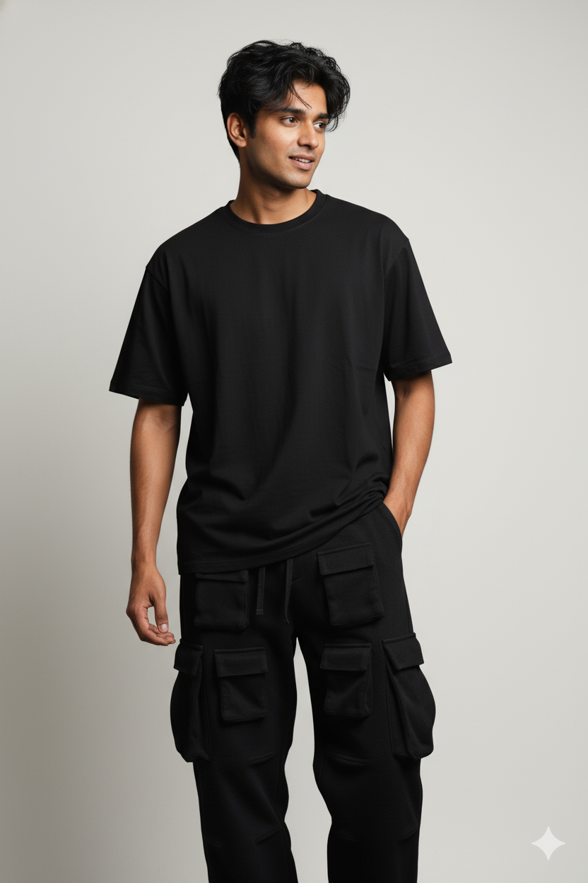 Men’s Black 4-Pocket Cargo Co-ord Set (T-Shirt & Cargo Pants)