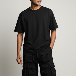 Men’s Black 4-Pocket Cargo Co-ord Set (T-Shirt & Cargo Pants)