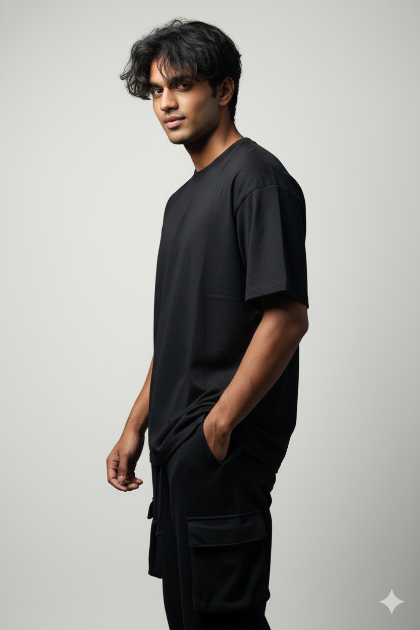 Men’s Black 4-Pocket Cargo Co-ord Set (T-Shirt & Cargo Pants)