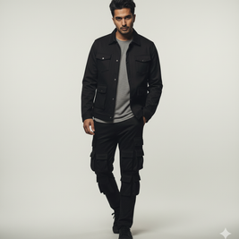 Men’s Black 4-Pocket Cargo Co-ord Set (Shacket & Cargo Pants)