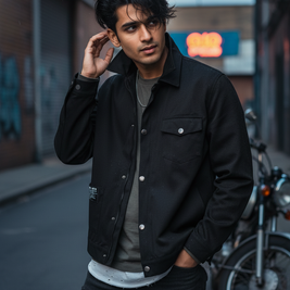Men’s Black Shacket – Relaxed Fit, Breathable Fabric, Casual Streetwear Outerwear