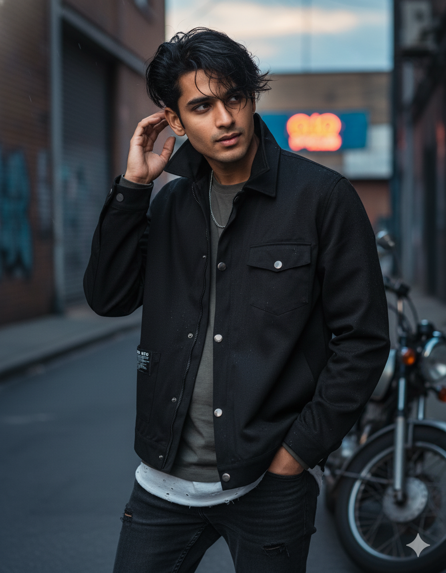 Men’s Black Shacket – Relaxed Fit, Breathable Fabric, Casual Streetwear Outerwear