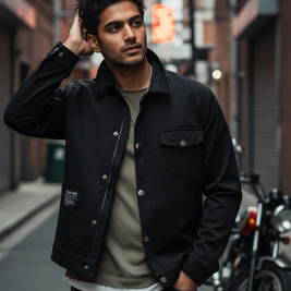 Men’s Black Shacket – Relaxed Fit, Breathable Fabric, Casual Streetwear Outerwear