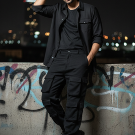 Men’s Black 6-Pocket Cargo Co-ord Set (Shacket & Cargo Pants)
