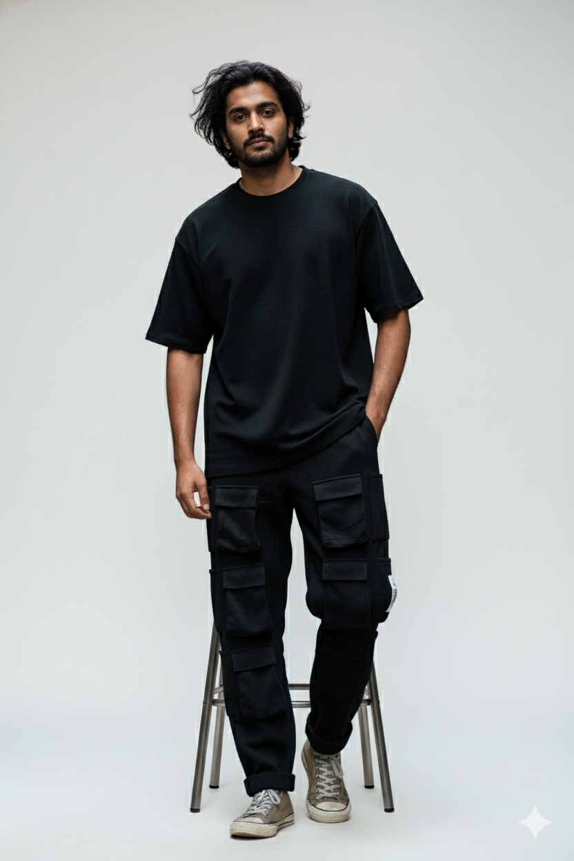 Men’s Black 6-Pocket Cargo Pants – Comfortable & Functional Streetwear