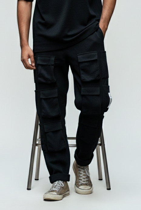 BUYBOT Men’s Black 12 (twelve)Pocket Cargo
