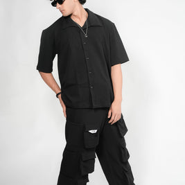 Men’s Black 6-Pocket Cargo Co-ord Set (Shirt & Cargo Pants)