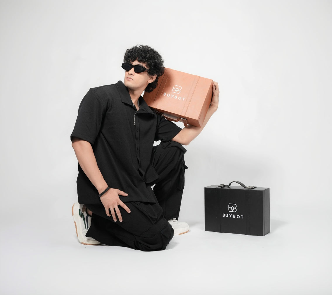 Men’s Black 6-Pocket Cargo Co-ord Set (Shirt & Cargo Pants)