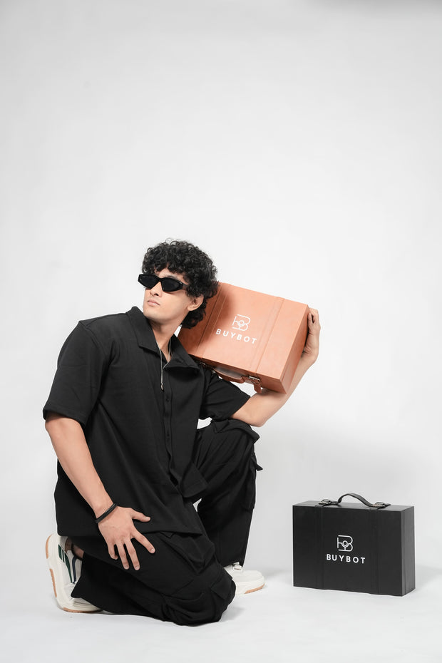 Men’s Black 6-Pocket Cargo Co-ord Set (Shirt & Cargo Pants)