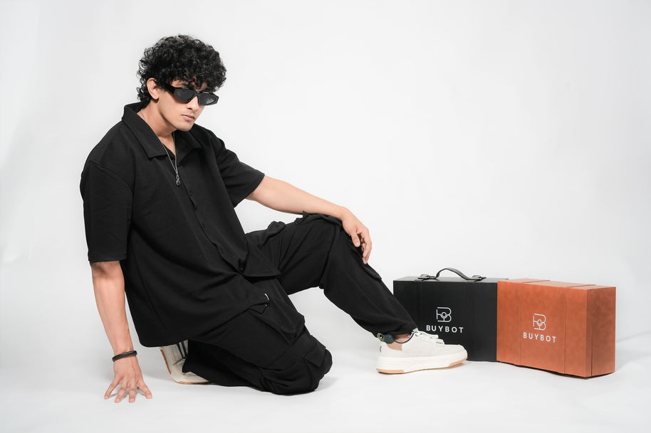 Men’s Black 6-Pocket Cargo Co-ord Set (Shirt & Cargo Pants)