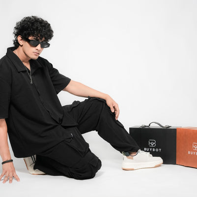 Men’s Black 6-Pocket Cargo Co-ord Set (Shirt & Cargo Pants)