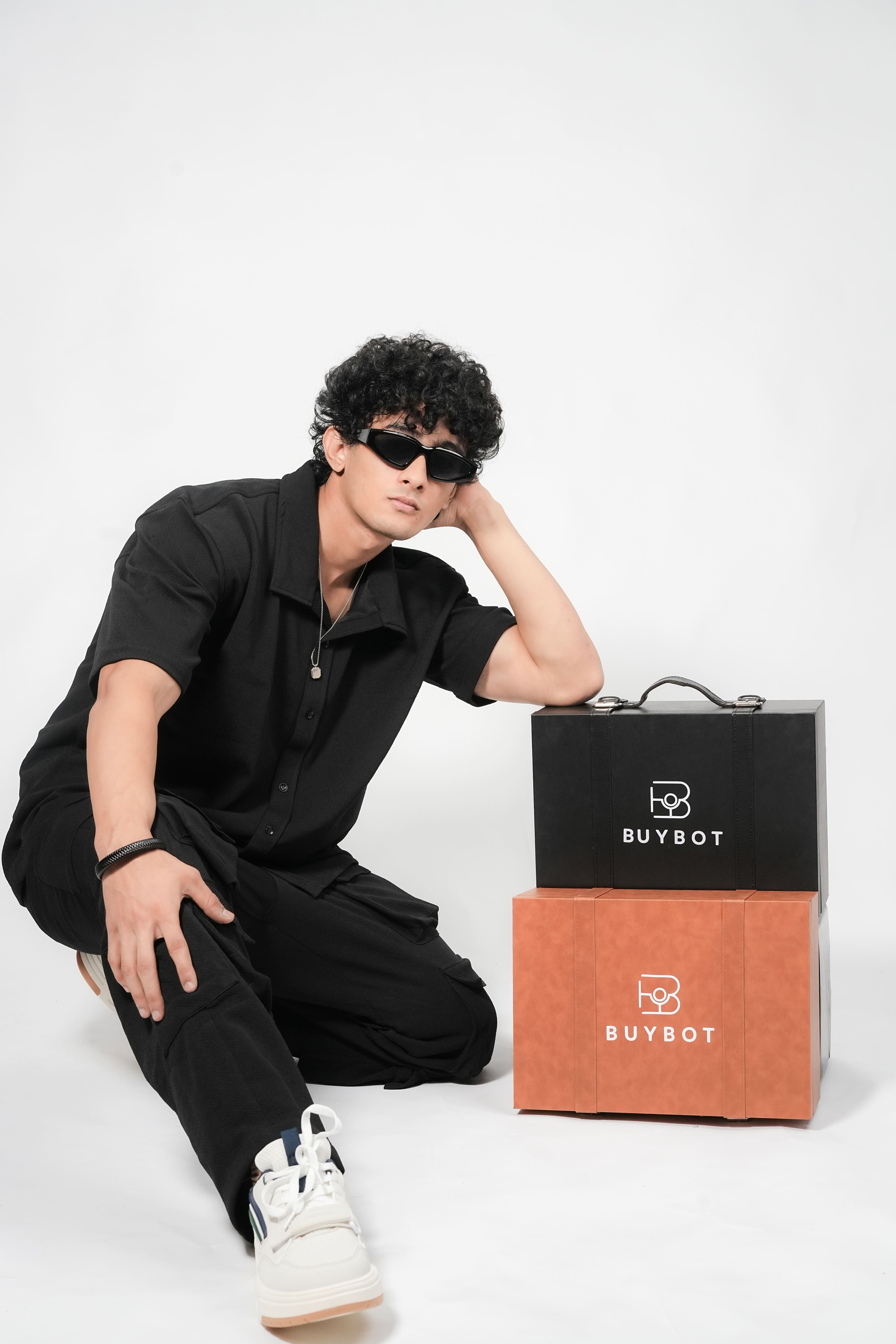 Men’s Black 6-Pocket Cargo Co-ord Set (Shirt & Cargo Pants)