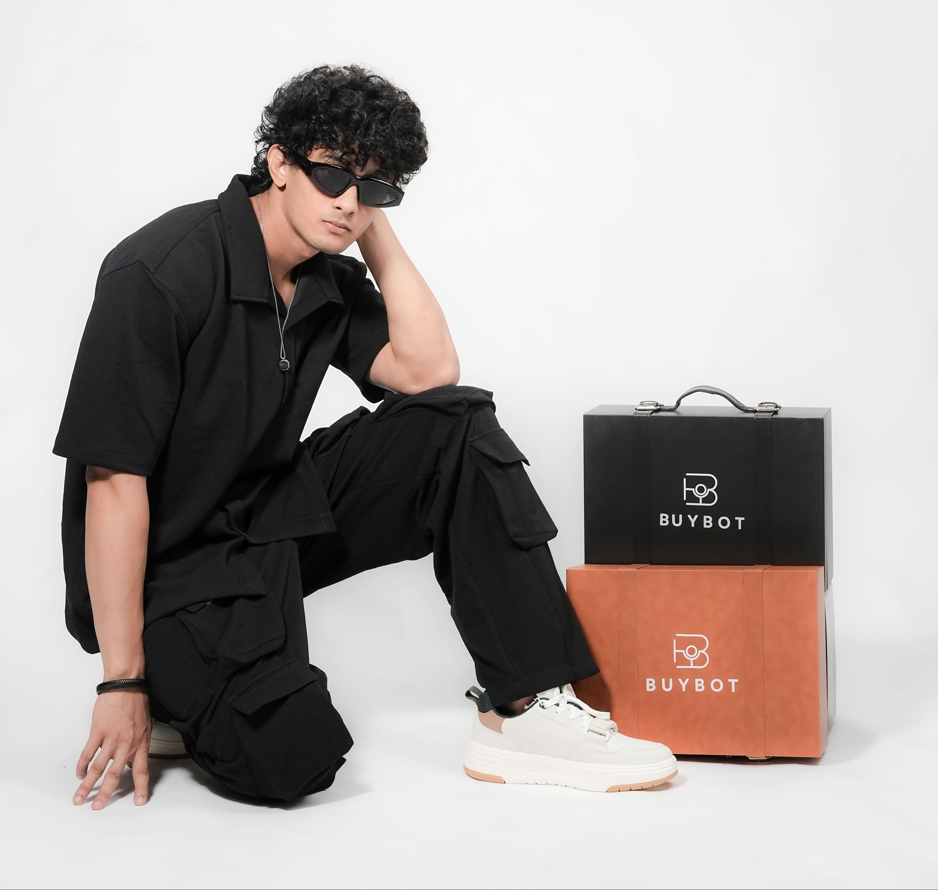 Men’s Black 6-Pocket Cargo Co-ord Set (Shirt & Cargo Pants)