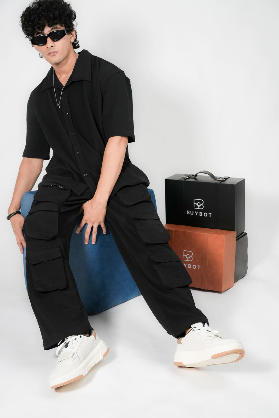 Men’s Black 6-Pocket Cargo Co-ord Set (Shirt & Cargo Pants)
