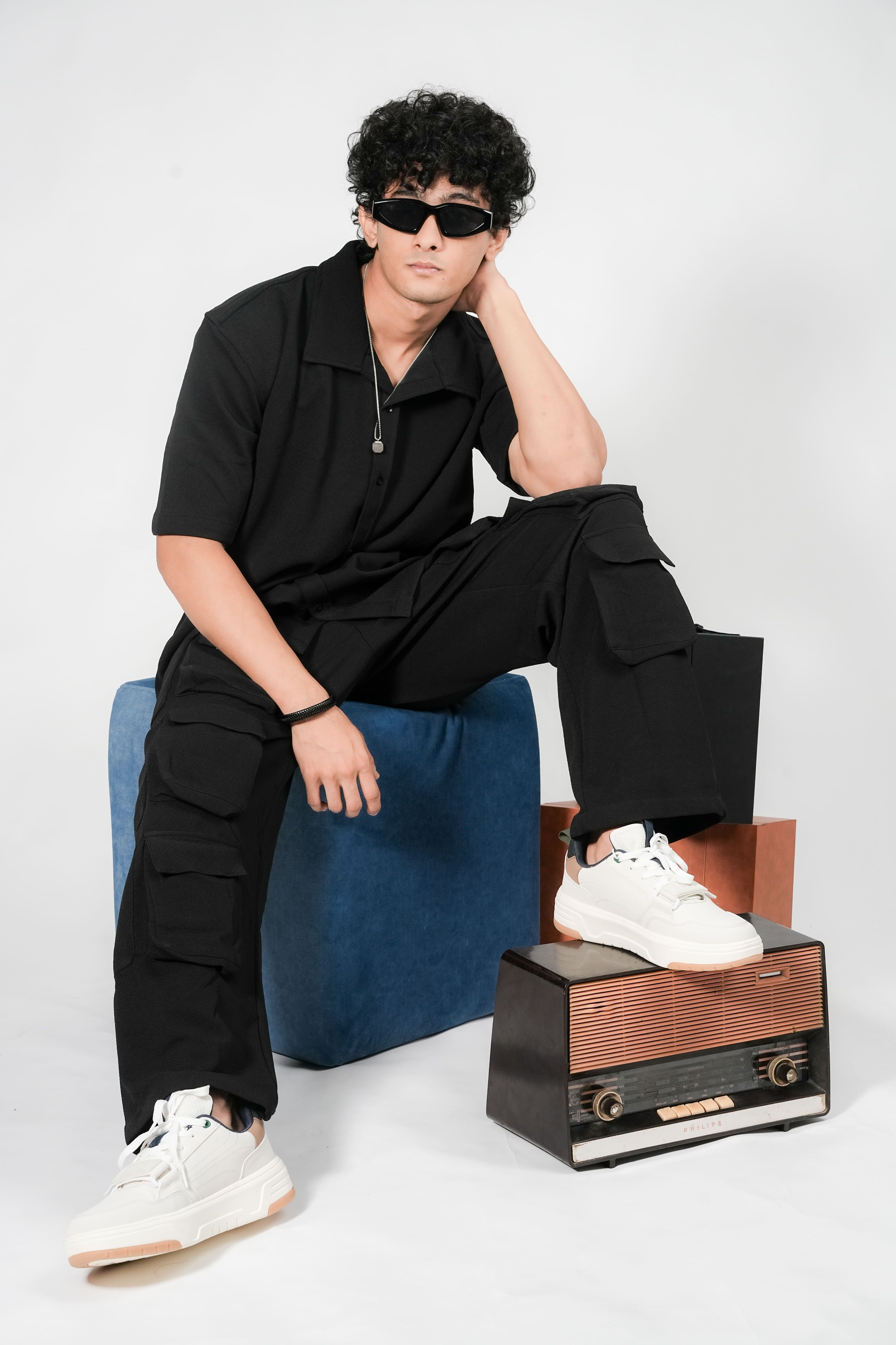 Men’s Black 6-Pocket Cargo Co-ord Set (Shirt & Cargo Pants)