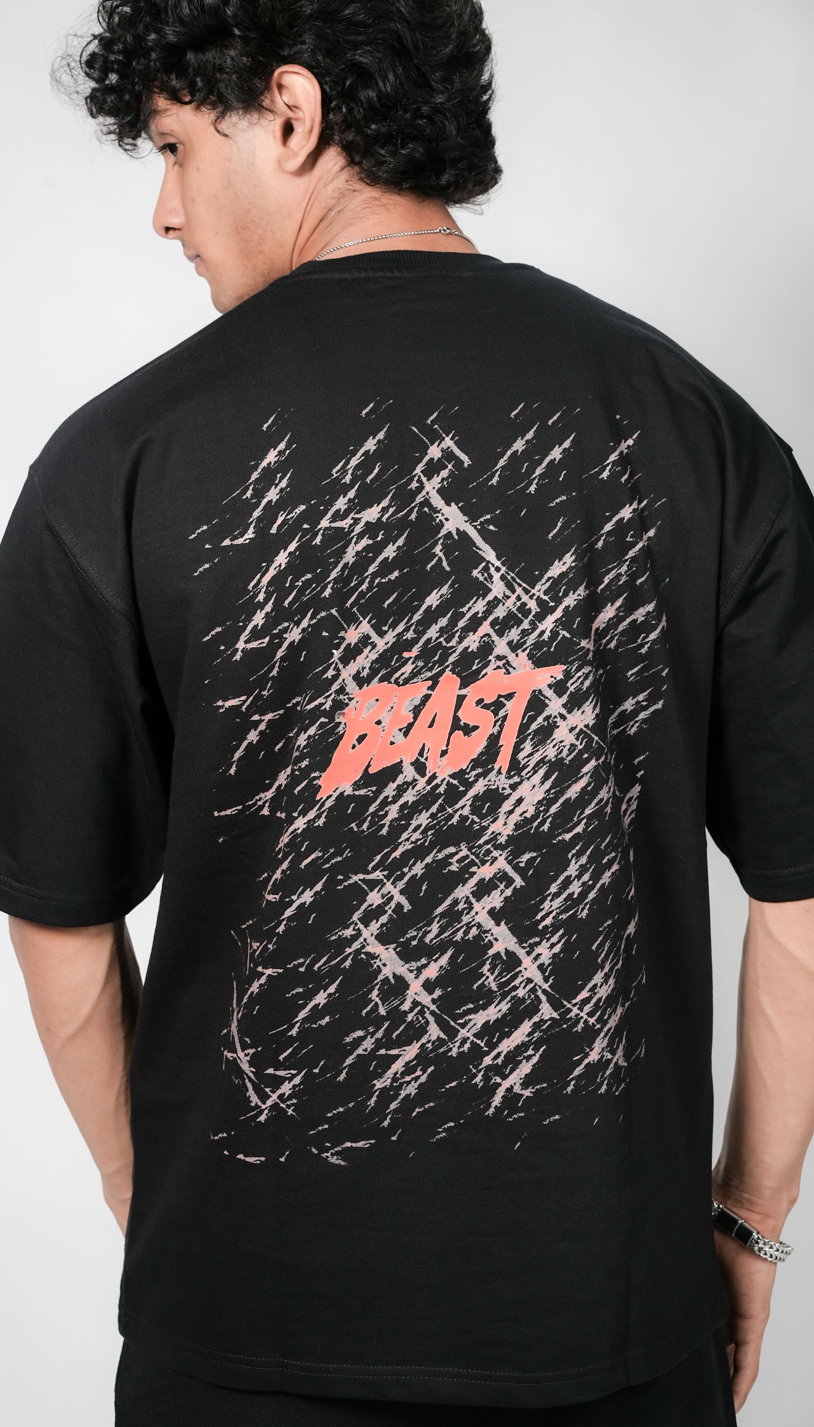 BUYBOT “Beast Mode” Wolf Graphic Oversized Tee – Black Edition