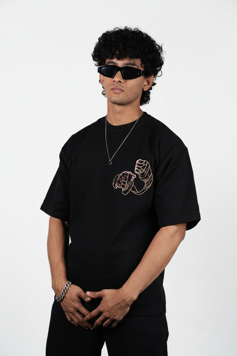 BUYBOT “Bandaged Rage” Embroidered Oversized Tee – Black Edition
