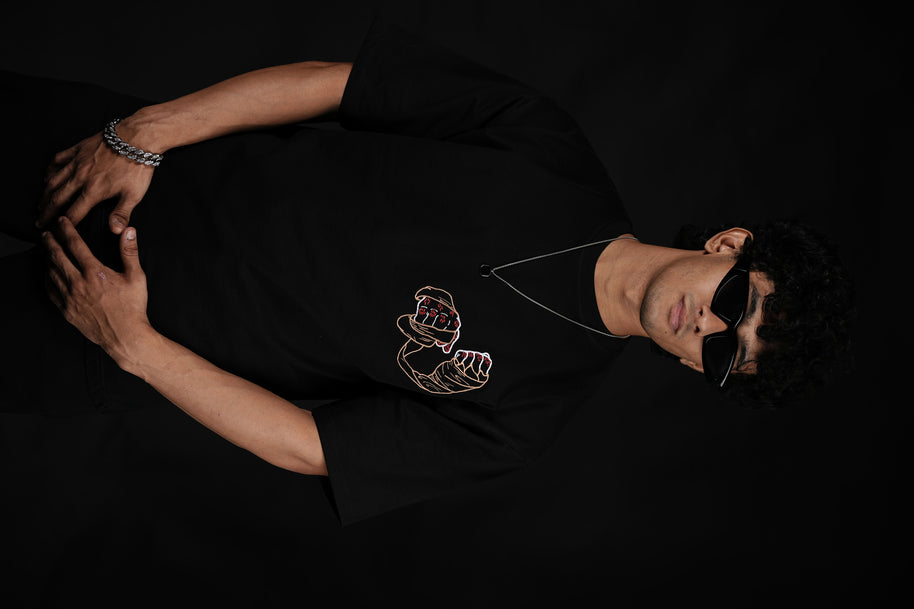 BUYBOT “Abhimaan” Embroidered Oversized Tee – Pride in Scars