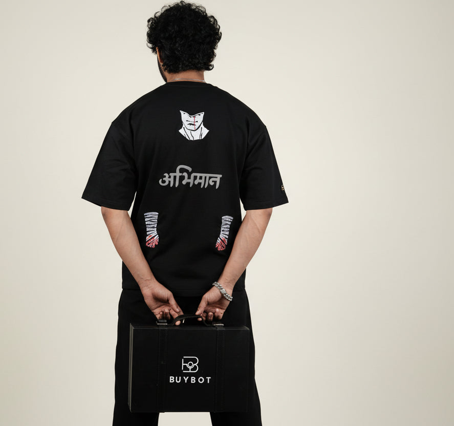 BUYBOT “Abhimaan” Embroidered Oversized Tee – Pride in Scars
